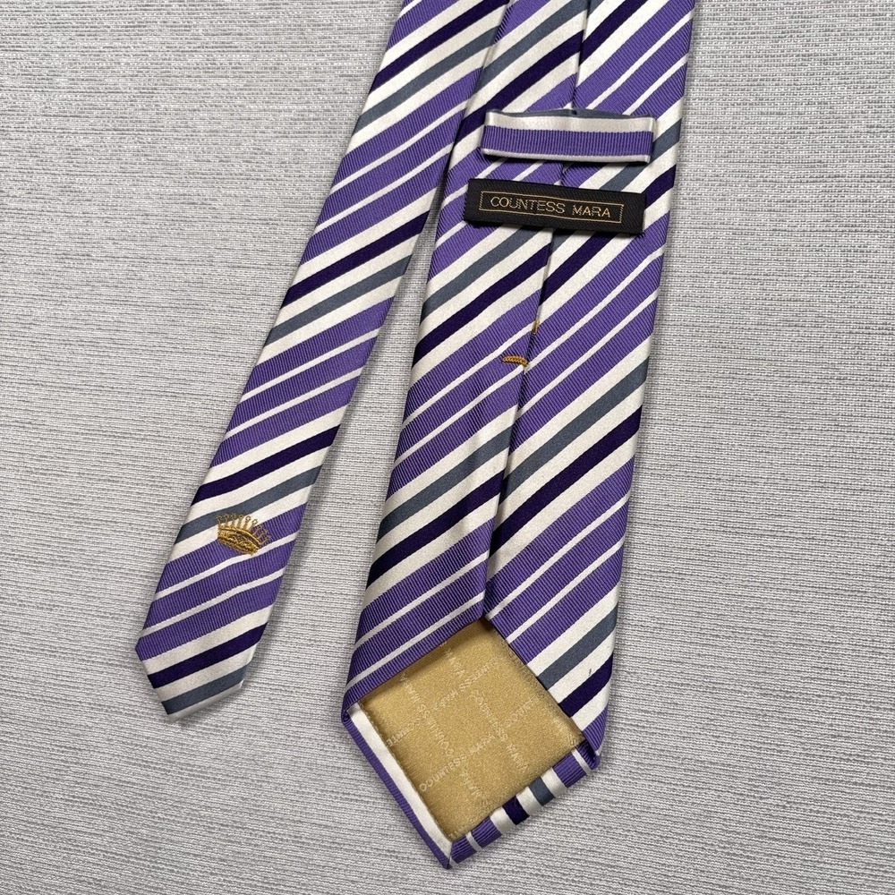Countess Mara Tie Purple White Gray Striped Silk Necktie 59" x 3.25"